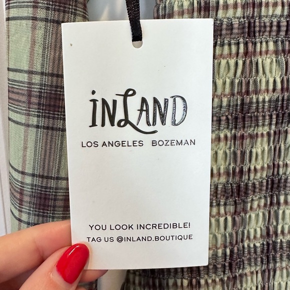 Inland Boutique Green Plaid Mesh Long Sleeve Short Skater Dress Size Small NWT - Picture 5 of 8